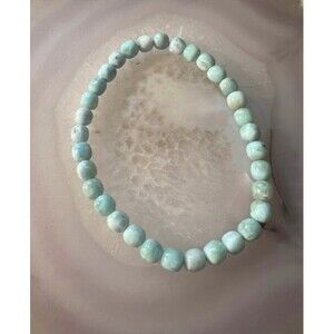 Beautiful Genuine Larimar Beaded Stretch Bracelet - 5 mm